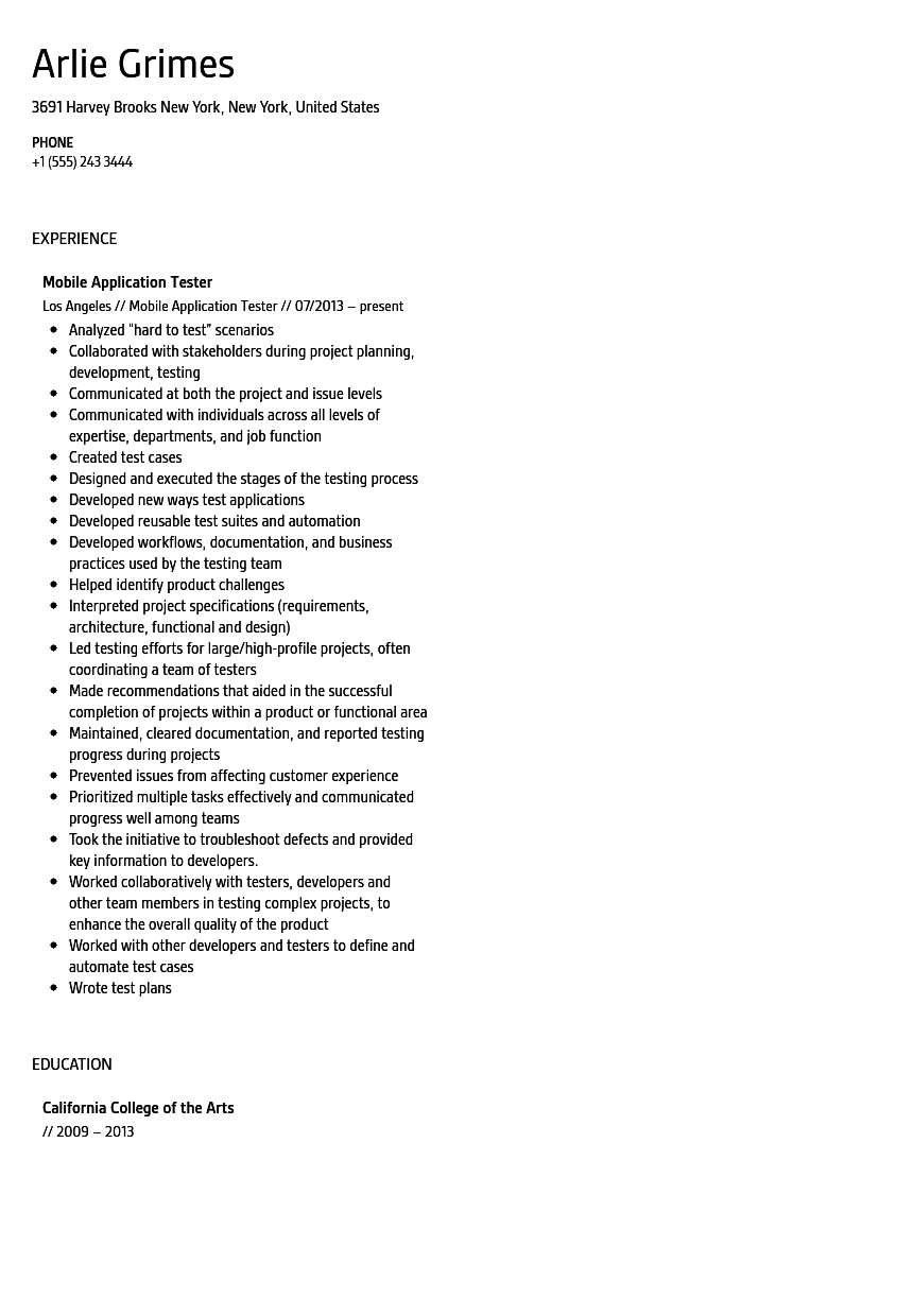 Sample Mobile Application Developer Resume